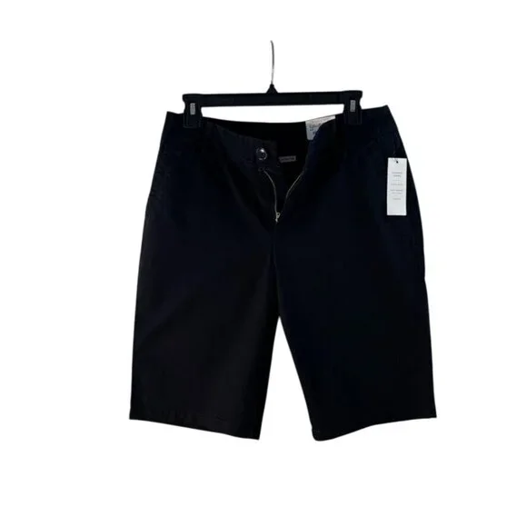 Liz Claiborne Classic Chino Bermuda Shorts Black Easy Fit Waist Hip & Thigh Size - Picture 2 of 8